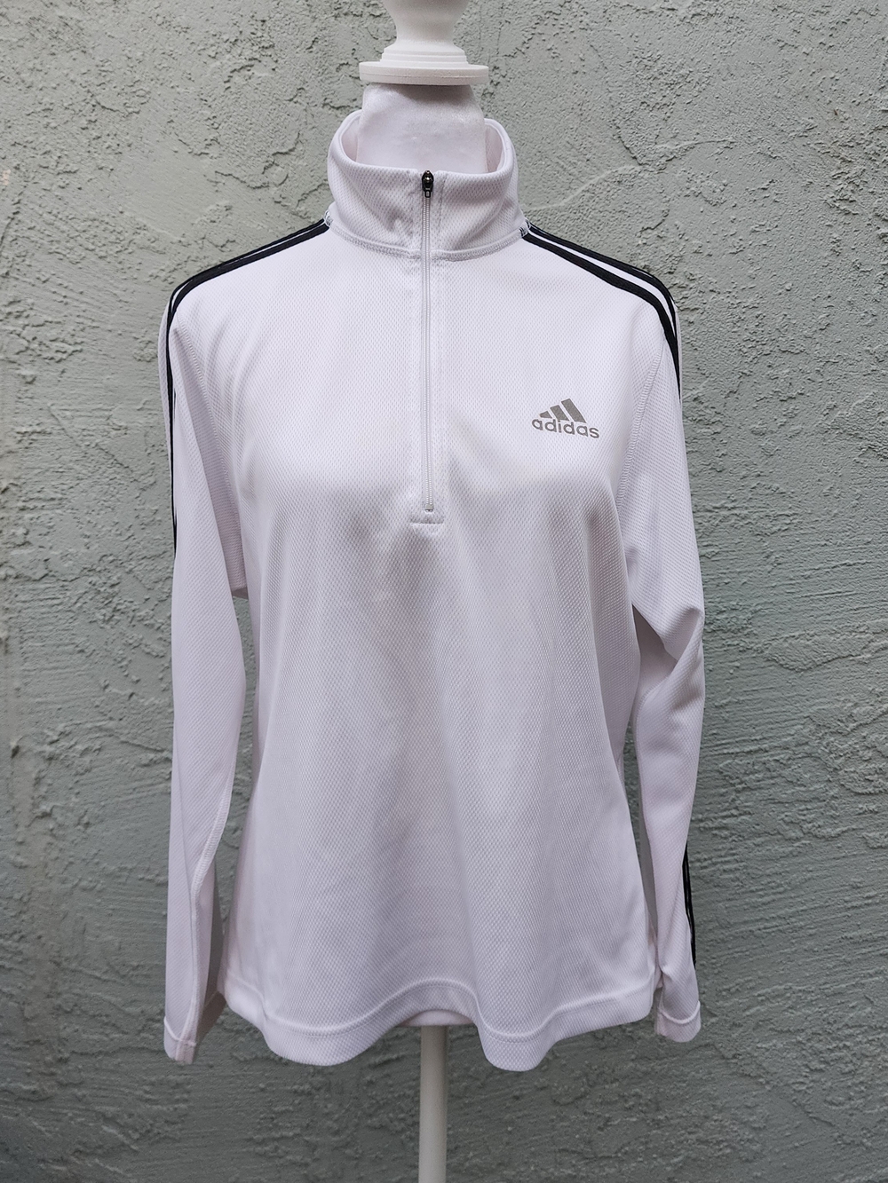 Vintage Y2K (06/03) Adidas White 3-Stripe 1/4 Zip Pullover Jacket Top Women's M
